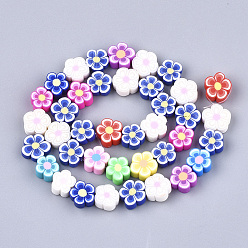 Coloré Brin de perles pate polymère faits à la main , fleur, couleur mixte, 9.5~10.5x9.5~10.5x3.5~5mm, Trou: 1mm, Environ 39 pcs/chapelet, 14.9 pouce