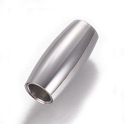 Stainless Steel Color 304 Stainless Steel Magnetic Clasps with Glue-in Ends, Rice, Stainless Steel Color, 21x9.5mm, Hole: 6mm
