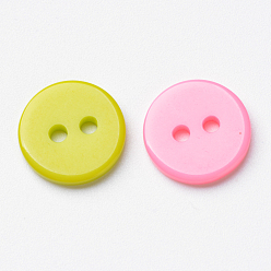 Mixed Color Candy Colorful Two-hole Buttons, Resin Button, Flat Round, Mixed Color, about 11mm in diameter, hole: 1.5mm, about 1000pcs/bag