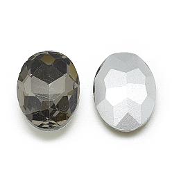 Diamant Noir Pointé cabochons en strass de verre, dos plaqué, facette, ovale, diamant noir, 8x6x3mm