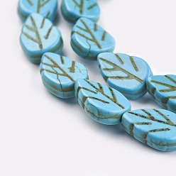 Turquoise Synthetic Turquoise Beads Strands, Dyed, Leaf, Turquoise, 14x9x3mm, Hole: 1mm, about 29pcs/strand, 15.55 inch