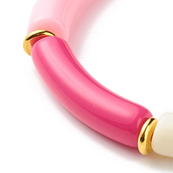 Темно-Розовый Изогнутая трубка, непрозрачные акриловые бусины, эластичный браслет для девочек-подростков, женщин, темно-розовыми, внутренний диаметр: 2-1/8 дюйм (5.5 см)