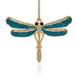 Teal Golden Plated Alloy Pendants, with Enamel and Rhinestone, Dragonfly, Teal, 46x66x4mm, Hole: 2.5mm