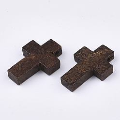 Кокосово-Коричневый Деревянные подвески, окрашенные, крестик, кокосового коричневый, 21~22x14~15x4~5 мм, отверстие : 1.8 мм