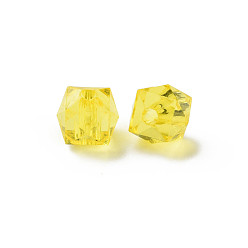 Yellow Transparent Acrylic Beads, Faceted, Square, Yellow, 8.5x9.5x9.5mm, Hole: 2.5mm, about 1070pcs/500g
