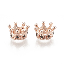 Or Rose Perles européennes en alliage, Perles avec un grand trou   , avec strass, couronne, jet, or rose, 11.5x6mm, Trou: 5mm