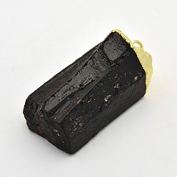 Black Golden Tone Brass Tourmaline Pendants, Black, 26~46x16~28x11~25mm, Hole: 5x7mm