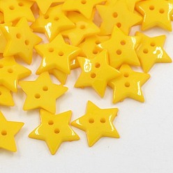 Gold Acrylic Sewing Buttons, Plastic Buttons, 2-Hole, Dyed, Star, Gold, 19x3mm, Hole: 1.5mm