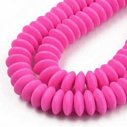 Camellia Handmade Polymer Clay Beads Strands, Flat Round, Camellia, 8.5~9x3.5mm, Hole: 1.6mm, about 112pcs/strand, 15.75 inch~16.14 inch(40~41cm)