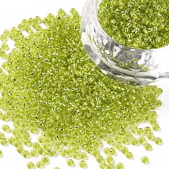 Green Yellow 12/0 Grade A Round Glass Seed Beads, Silver Lined, Green Yellow, 12/0, 2x1.5mm, Hole: 0.3mm, about 30000pcs/bag