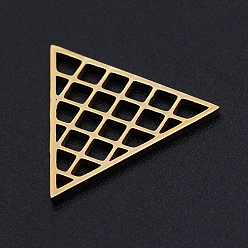 Golden 201 Stainless Steel Filigree Joiners Links, Laser Cut, Triangle with Grid, Golden, 17x20x1mm