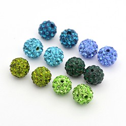 Couleur Mélangete Pave perles rondes boule disco argile polymère de strass, couleur mixte, 10mm, Trou: 1.5mm, 6 pièces / kit