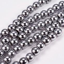 Plaqué Gris Galvanoplastie non magnétiques hématite synthétique brins de perles, ronde, Grade a, platinée, 8mm, Trou: 1.5mm, Environ 50 pcs/chapelet, 16 pouce