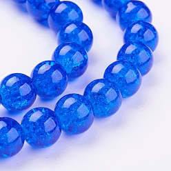 Blue Spray Painted Crackle Glass Beads Strands, Round, Blue, 10mm, Hole: 1.3~1.6mm, about 80pcs/strand, 31.4 inch