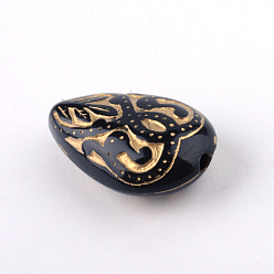 Black Teardrop Plating Acrylic Beads, Golden Metal Enlaced, Black, 18x11.5x7.5mm, Hole: 1.5mm, about 588pcs/500g