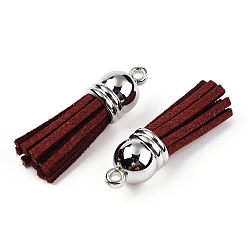 Dark Red Faux Suede Tassel Pendant Decorations, with CCB Plastic Cord Ends, Platinum, Dark Red, 35~37x10mm, Hole: 1.8mm