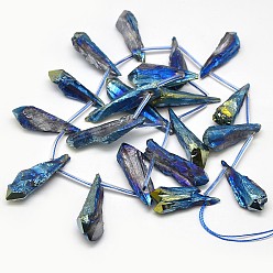 Bleu Marine Pierres précieuses electroplate perles de cristal de quartz naturel brins, nuggets, bleu marine, 18~35x6~14x6~12mm, Trou: 1mm, Environ 22 pcs/chapelet, 15.74 pouce