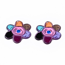 Colorful Transparent Acrylic Pendants, 3D Printed, Flower, Colorful, 31x32.5x3.5mm, Hole: 1.5mm