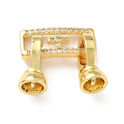 Golden Rack Plating Brass Micro Pave Clear Cubic Zirconia Fold Over Clasps, Cadmium Free & Lead Free, Long-Lasting Plated, Rectangle with Cross, Golden, Rectangle: 17x7x2.5, Clasp: 13x8x6mm, Inner Diameter: 4.1mm