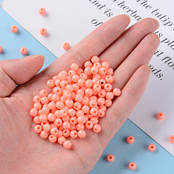 Salmon Foncé Perles acryliques opaques, ronde, saumon noir, 6x5mm, Trou: 1.8mm, environ4400 pcs / 500 g