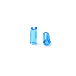 Dodger Blue Transparent Glass Bugle Beads, Round Hole, Dodger Blue, 3~8x2mm, Hole: 0.7mm, about 450g/pound