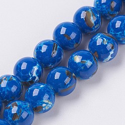 Medium Blue Sea Shell and Synthetic Turquoise Assembled Beads Strands, Round, Medium Blue, 6mm, Hole: 1.2mm, about 65pcs/strand, 15.7 inch(40cm)