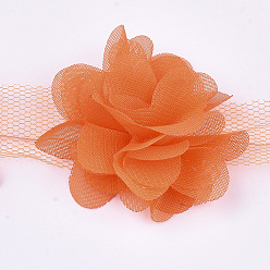 Dark Orange Organza Flower Ribbon, Costume Accessories, For Party Wedding Decoration and Earring Making, Dark Orange, 50~60mm, about 10yard/bundle