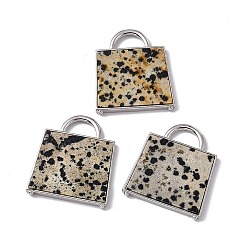 Dalmatian Jasper Natural Dalmatian Jasper Pendants, Handbag Charms, with Rack Plating Platinum Tone Brass Findings, Cadmium Free & Lead Free, 34x29.5x3mm, Hole: 6x11mm