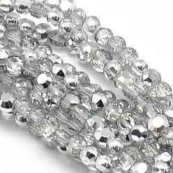 Clear Electroplate Glass Beads Strands, Half Plated, Faceted, Flat Round, Clear, 4x3mm, Hole: 1mm, about 95pcs/strand, 14 inch