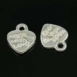 Silver Tibetan Style Alloy Pendants, Cadmium Free & Lead Free, Valentine's Day, Heart with Made with Love, Silver Color Plated, 12.2x10x1.8mm, Hole: 2mm