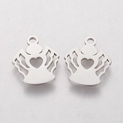 Stainless Steel Color 201 Stainless Steel Charms, Angel, Stainless Steel Color, 14.3x12x1mm, Hole: 1.5mm
