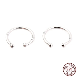Platinum Rhodium Plated 925 Sterling Silver Cuff Earrings, Ring with Round, Platinum, 12x1mm