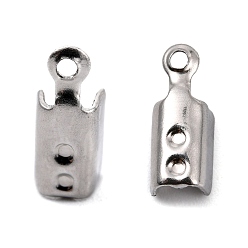 Stainless Steel Color 201 Stainless Steel Fold Over Crimp Cord Ends, Stainless Steel Color, 10.5x4.5x4mm, Hole: 1mm