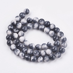 Dark Gray Natural White Jade Beads Strands, Round, Dyed, Dark Gray, 8mm, Hole: 1mm