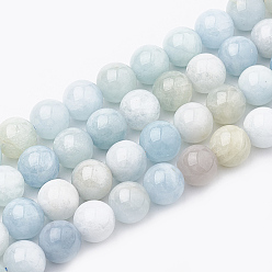 Aquamarine Natural Aquamarine Beads Strands, Round, 8~9mm, Hole: 1mm, about 45~48pcs/strand, 15.7 inch