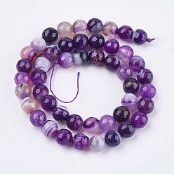 Purple Natural Madagascar Agate Beads Strands, Faceted, Round, Dyed & Heated, Purple, 8mm