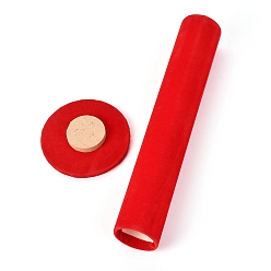Rouge Présentoir de bracelet de bijoux de tour verticale de velours, support d'affichage en T, support de bande de cheveux chouchou, rouge, 10.6x30.8 cm