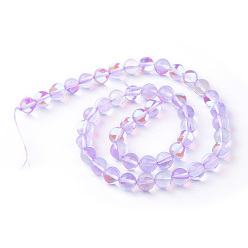 Lilac Synthetic Moonstone Beads Strands, Holographic Beads, Dyed, Round, Lilac, 6mm, Hole: 1mm, about 60~62pcs/strand, 14~15 inch