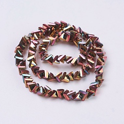 Rose Gold Plated Electroplate Glass Beads Strands, Full Plated, Faceted, Triangle, Rose Gold Plated, 4.5x5x6mm, Hole: 1mm, about 100pcs/strand, 13.7 inch(35cm)