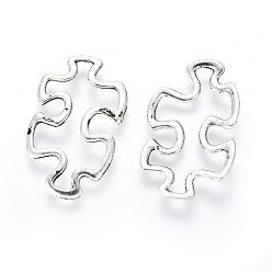 Antique Silver Tibetan Style Alloy Linking Rings, Cadmium Free & Lead Free, Autism Puzzle Jigsaw, Antique Silver, 30x18x3mm