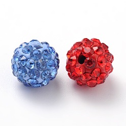 Mixed Color Polymer Clay Rhinestone Beads, Pave Disco Ball Beads, Grade A, Round, Half Drilled, Mixed Color, 8mm, Hole: 1mm