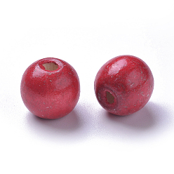 Красный Крашеные натуральные деревянные бусины, круглые, без свинца, красные, 16x15 мм, Отверстие : 4 мм , около 800 шт / 1000 г