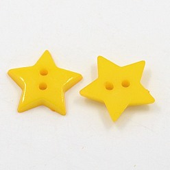 Gold Acrylic Sewing Buttons, Plastic Buttons, 2-Hole, Dyed, Star, Gold, 19x3mm, Hole: 1.5mm