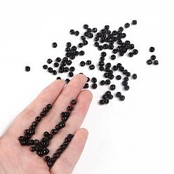 Noir Perles de rocaille en verre, opaque graine de couleurs, petites perles artisanales pour la fabrication de bijoux bricolage, ronde, noir, 4mm, Trou: 1.5 mm, environ 4500 pcs / livre