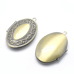 Brushed Antique Bronze Brass Locket Pendants, Photo Frame Charms for Necklaces, Cadmium Free & Nickel Free & Lead Free, Oval, Brushed Antique Bronze, 42x27x9mm, Hole: 2mm, Inner Size: 18x29mm