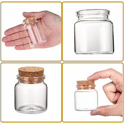 Clear Glass Jar Glass Bottles Bead Containers, with Cork Stopper, Wishing Bottle, Clear, 50x47mm, Hole: 33mm, Capacity: 87ml(2.94 fl. oz)