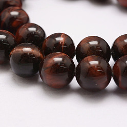 Tiger Eye Natural Tiger Eye Bead Strands, Grade AB, Round, Dyed & Heated, 14mm, Hole: 1.5mm, about 28pcs/strand, 14.9 inch~15.5 inch
