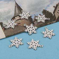 Белый Снежинка сплава эмали подвески, платина, белые, 25x19x2 мм, отверстие : 2 мм