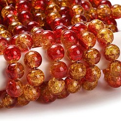 Tomato Spray Painted Crackle Glass Beads Strands, Round, Two Tone, Tomato, 10mm, Hole: 1.3~1.6mm, about 80pcs/strand, 31.4 inch