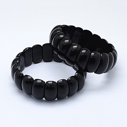 Obsidian Natural Obsidian Beads Stretch Bracelets, Rectangle, 2-1/8 inch~2-1/4 inch(5.5~5.6cm)